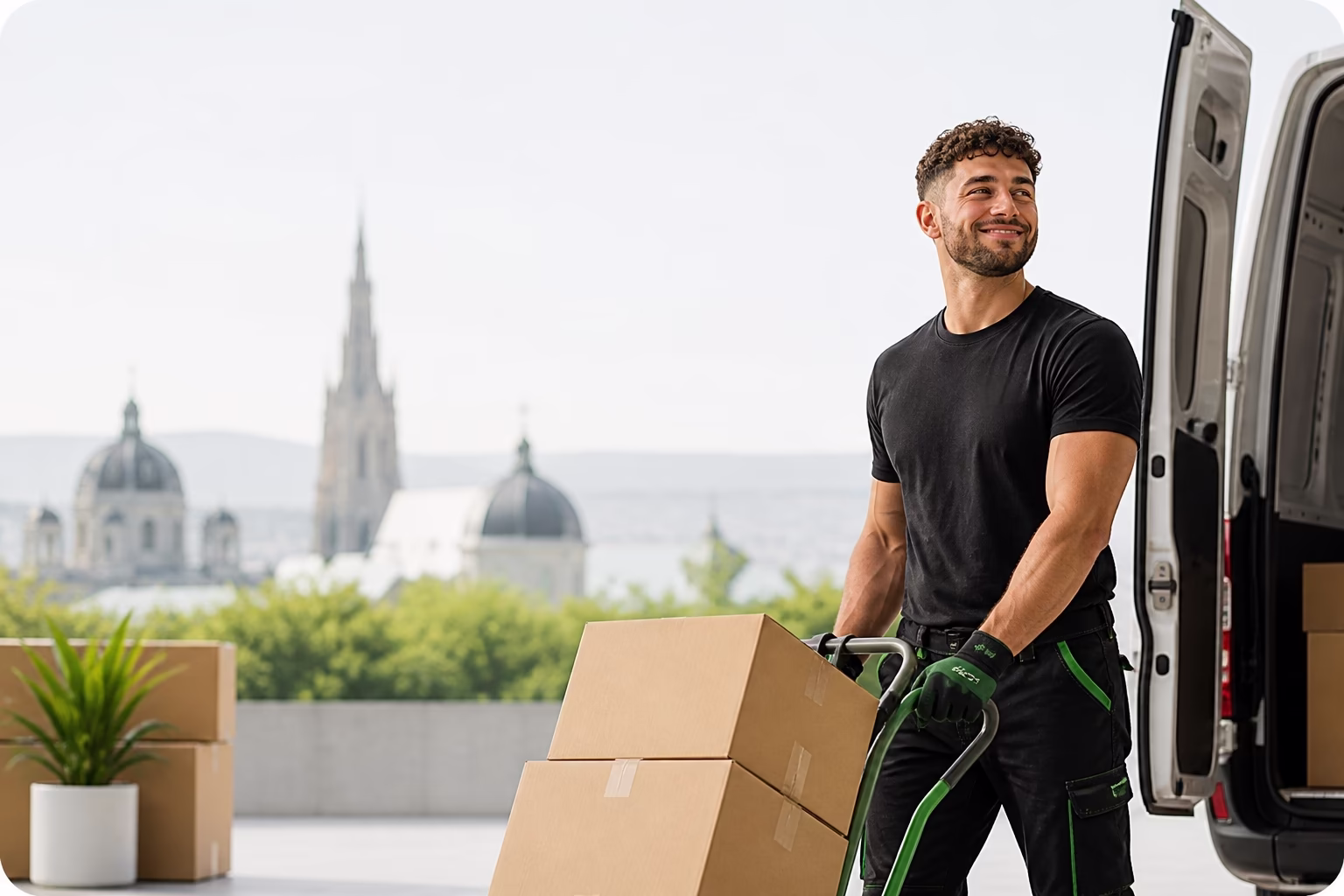 FlexLast Transporter und Tragehelfer bei einer Lieferung in Wien