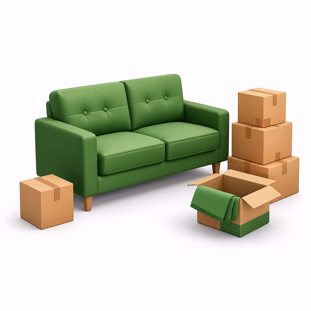 Sofa, Kartons und Möbel für Tragehilfe