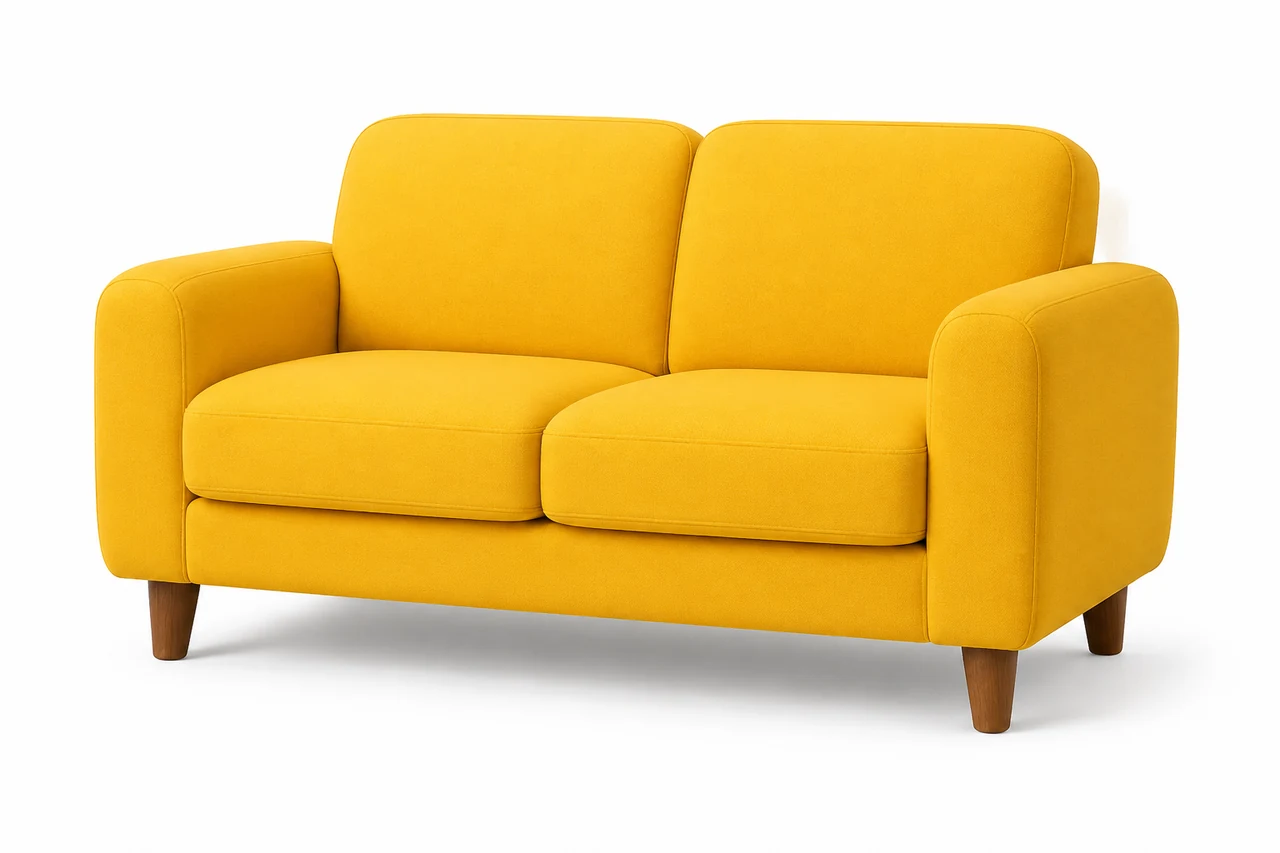 Gelbes Sofa mit Holzfüßen